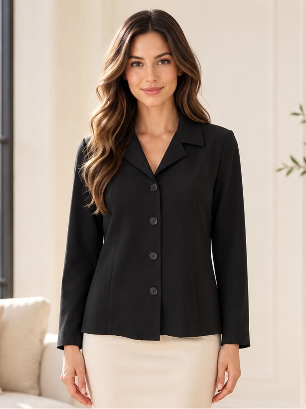 Duet Designs Black Button-Front Top Size S